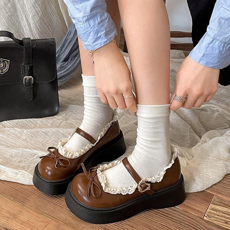 French Brown Round Head Platform Small Leather Shoes Women's 2025 New Spring Versatile Skirt Shallow Mouth Mary Jane Single Shoes