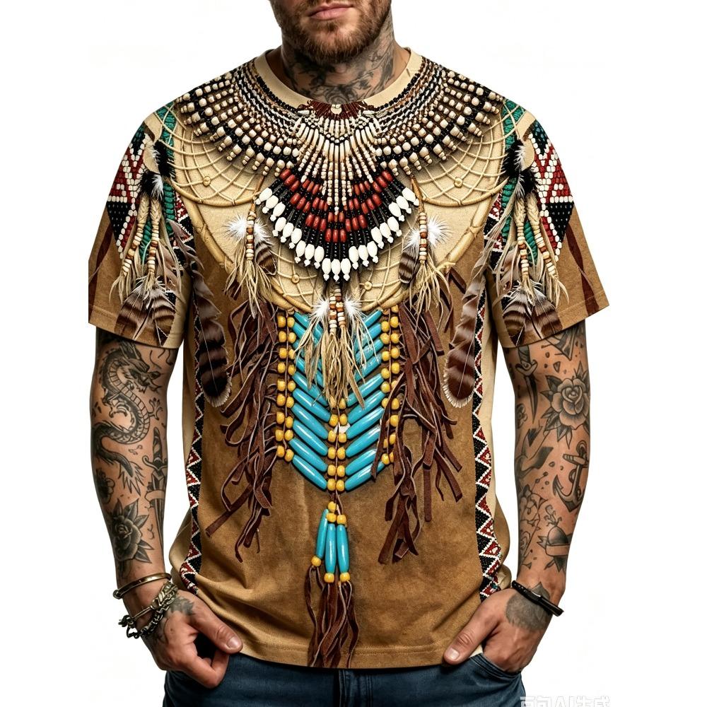 Summer Creative Ethnic Style Pattern 3D Print Loose Short Sleeve T-shirt Breathable Men Casual Comfortable Versatile Sports T-shirts