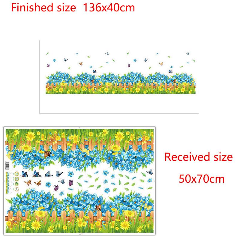 Blue Flowers Self Adhesive Wall Border Sticker for Corner and Kickboard, Decoration for Hallway Living Room Kitchen Entrance, Peel and Stick Wallpaper