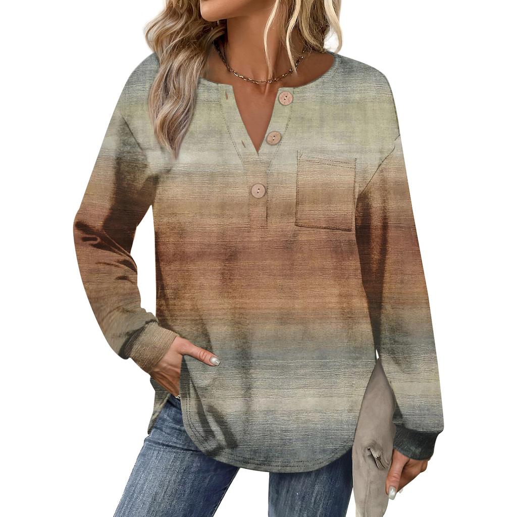 Top de damă retro cu imprimeu, la modă, cu mânecă lungă