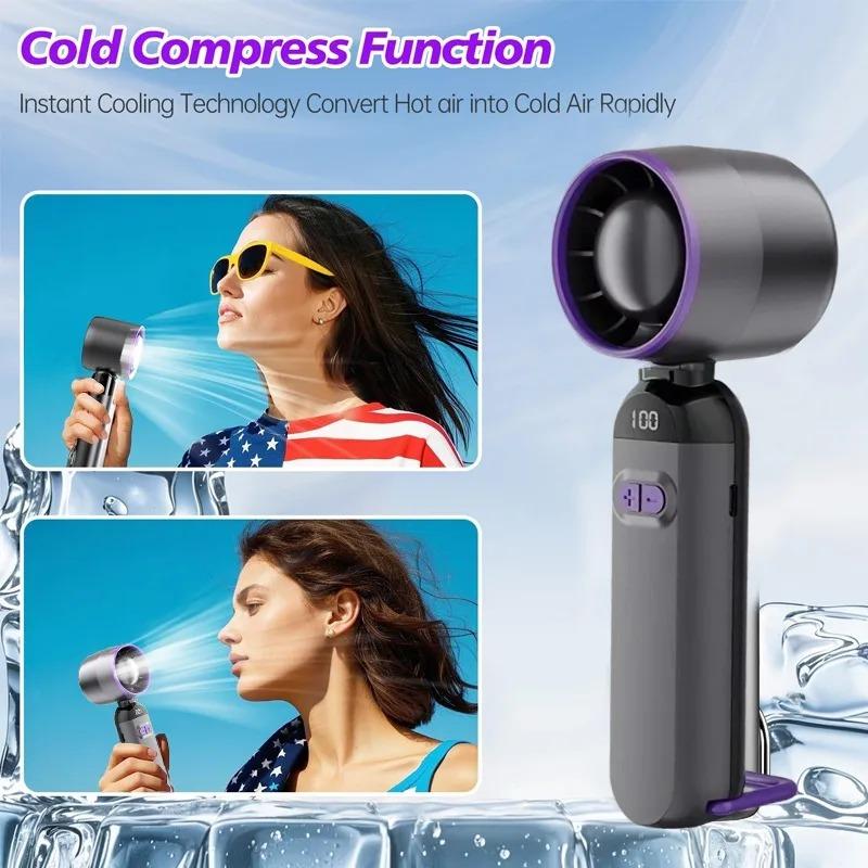 Mini Portable Hand Fan with Digital Display Screen  USB Battery Rechargeable 100 Wind Speeds for Outdoor Travel and Desktop Use