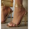 2025 Hot Sale New Women Heels Sexy Gold Padlock High Heels Sandals Thin Single Strap Metal Stiletto Sandals Gold Heel Shoes