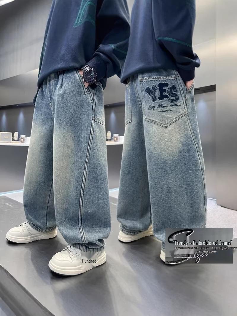 Zhongda Boys  Super Soft Versatile Curved Knife Harem Pants - Stylish, Loose, and Handsome Long Pants for Spring and Autumn. 150 cm