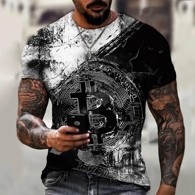 Men T-shirtSpring and Summer New Short-sleeved Bitcoin 3D Printed T-shirt Casual T-ShirtStreet Trend Oversized T-Shirt