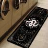 Mystical Tarot Snake Print Long Runner Rug, Black Gold Celestial Moon Star Pattern Non-Slip Washable Floor Mat for Entryway