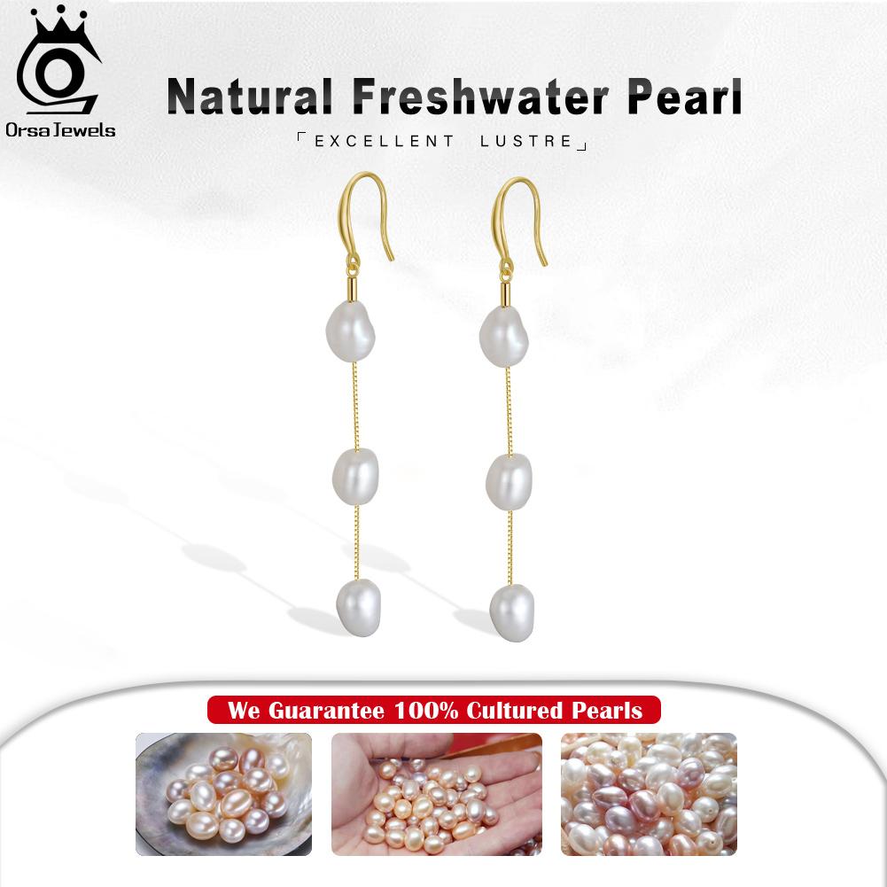 Handmade 925 Sterling Silver Dangle Earrings With Irregular Real Natural Baroque Pearls For Women Jewelry Gpe12