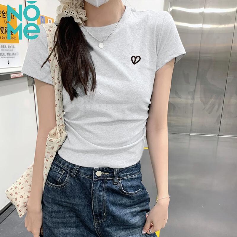 NOMe Women s Ribbed Heart Embroidered Slim Fit Cap Sleeve T-Shirt L