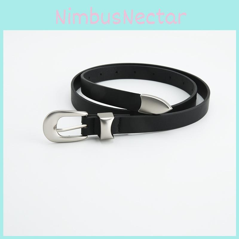 Vintage Women's Belt Casual Simple Alloy Pin Buckle Thin Faux Leather Waist Belt Black In Stock