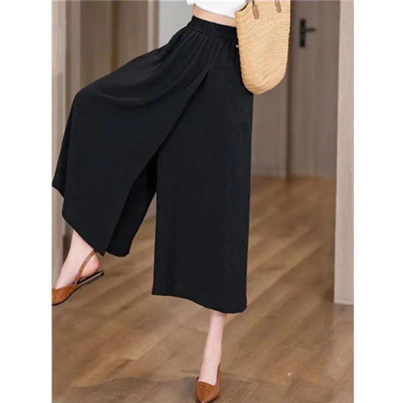 Loose Slim Wide-Leg Pants Thin Loose High Waist Slit Idle Style Casual Loose Pants Women