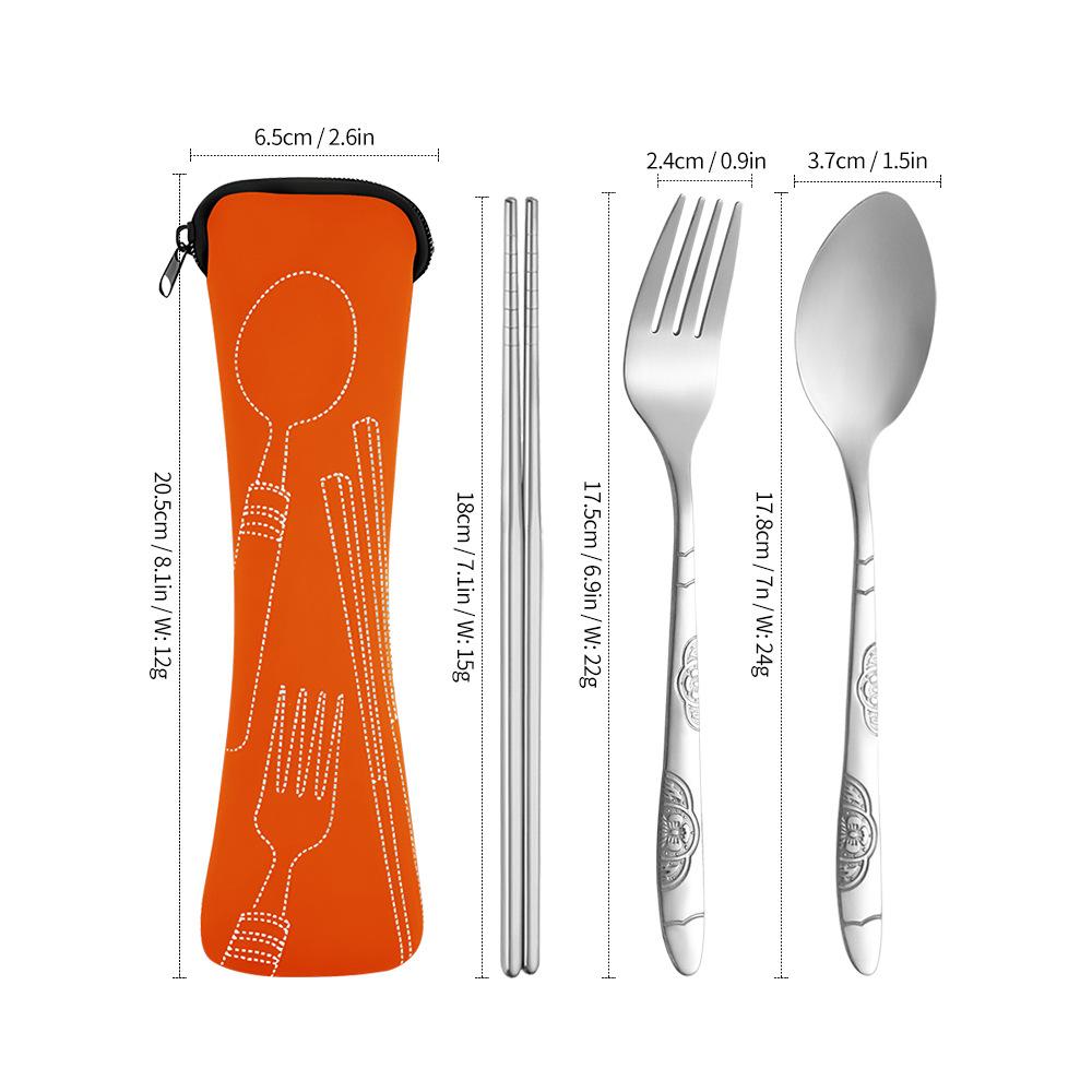3ks/sada Jídelní nádobí Přenosný Potištěný nerez Lžíce Vidlička Steak Nůž Sada Cestovní příborový stolek