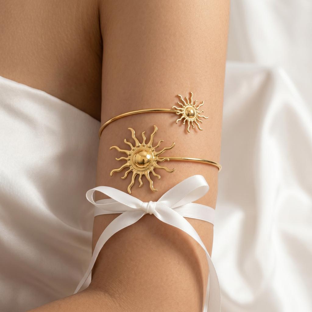 Accessories, Flower Open Arm Bracelet, Punk Geometric Arm Bracelet, Beach Party Gold Arm Bracelet