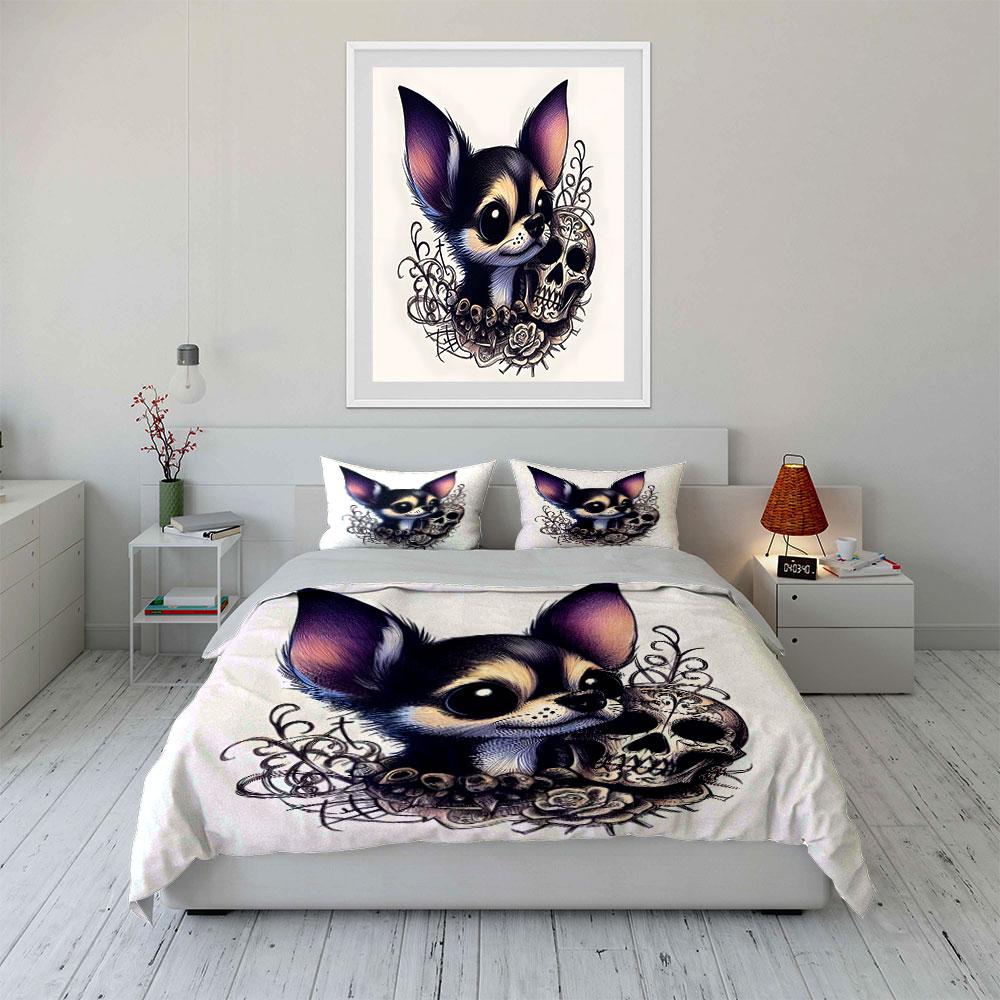 Whimsical Chihuahua Gothic Charm Bedding Sets Duvet Covers Pillowcases(1* Duvet Cover 2* Pillowcases Without Duvet Insert)