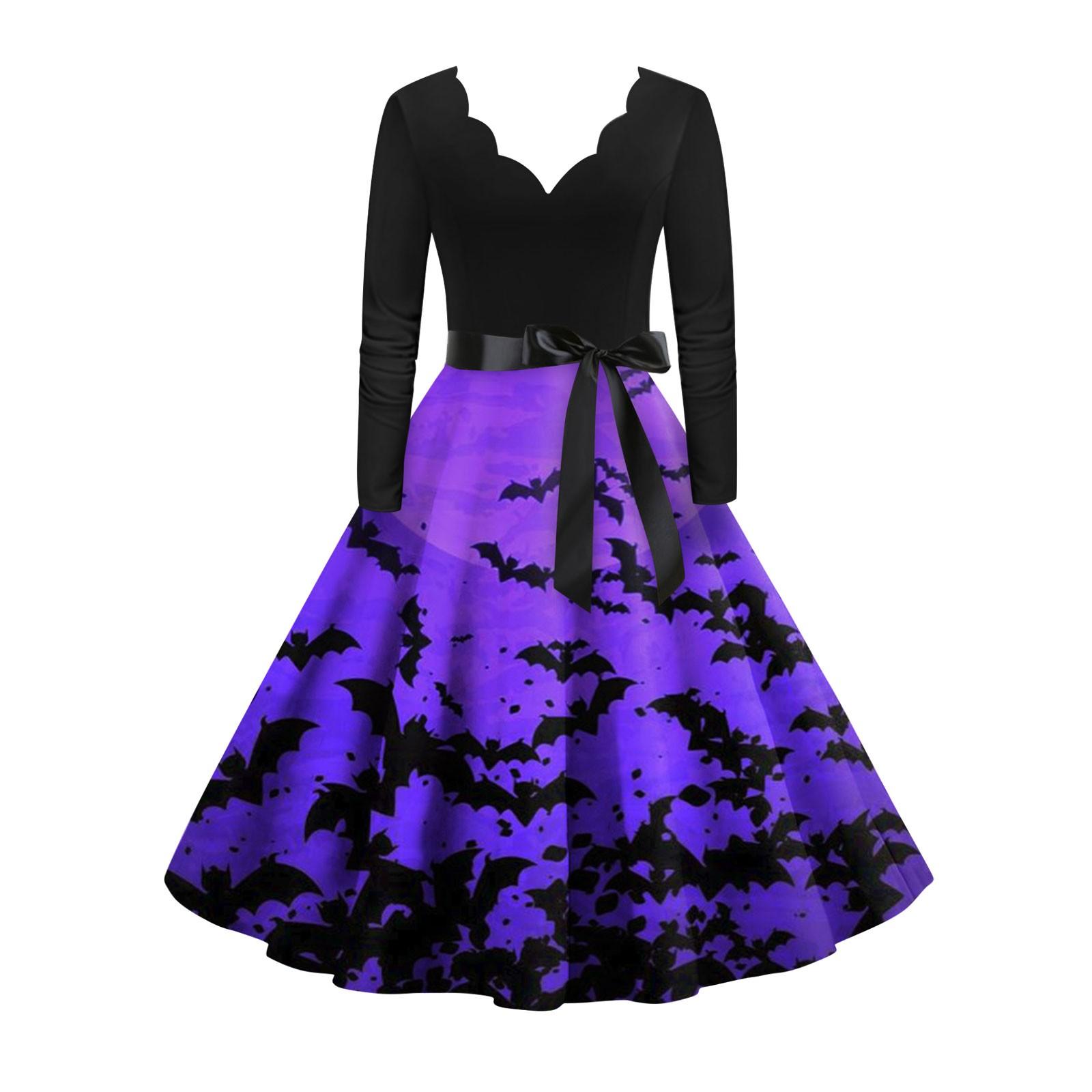 Женское винтажное классическое платье с длинным рукавом и v-образным вырезом с принтом — фото 3