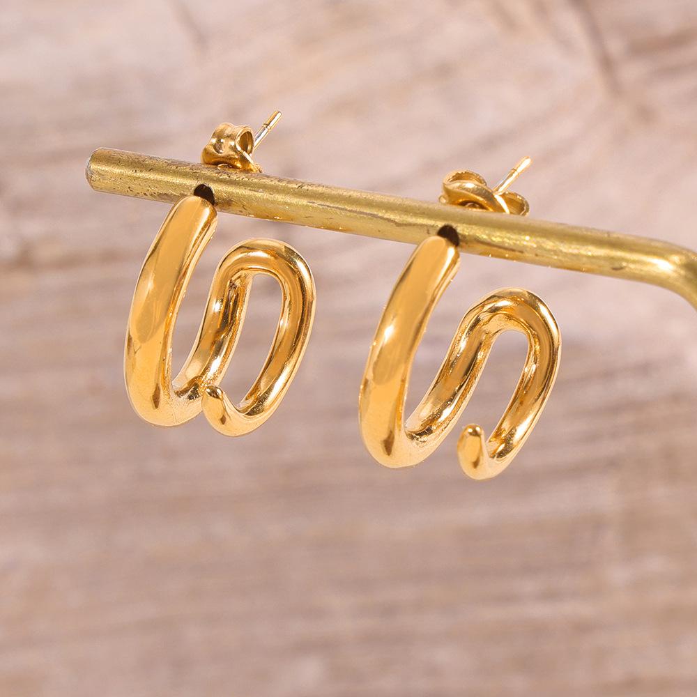 

C-shaped 18k Gold-Plated Titanium Steel Stud Earrings - Fashion Trend for Women