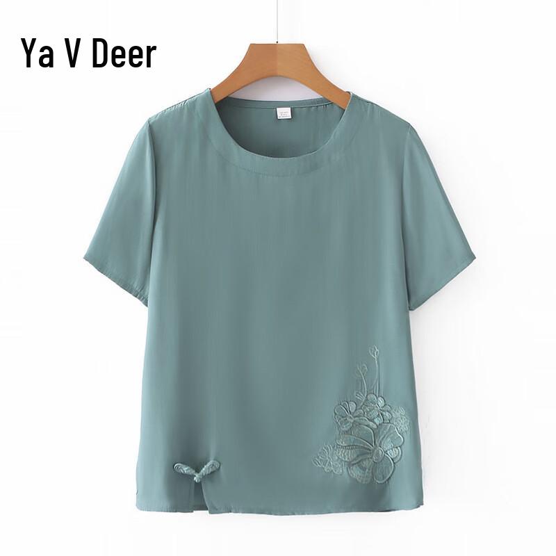Yalu Middle-Aged Women s Summer Linen-Cotton Short-Sleeve Top 3XL