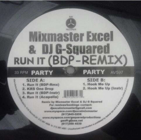 

12inch Record MIXMASTER EXCEL, DJ G-SQUARED - Run It (BDP Remix) AV597 AV8 Records US Rap & Hip-Hop/R&B Used