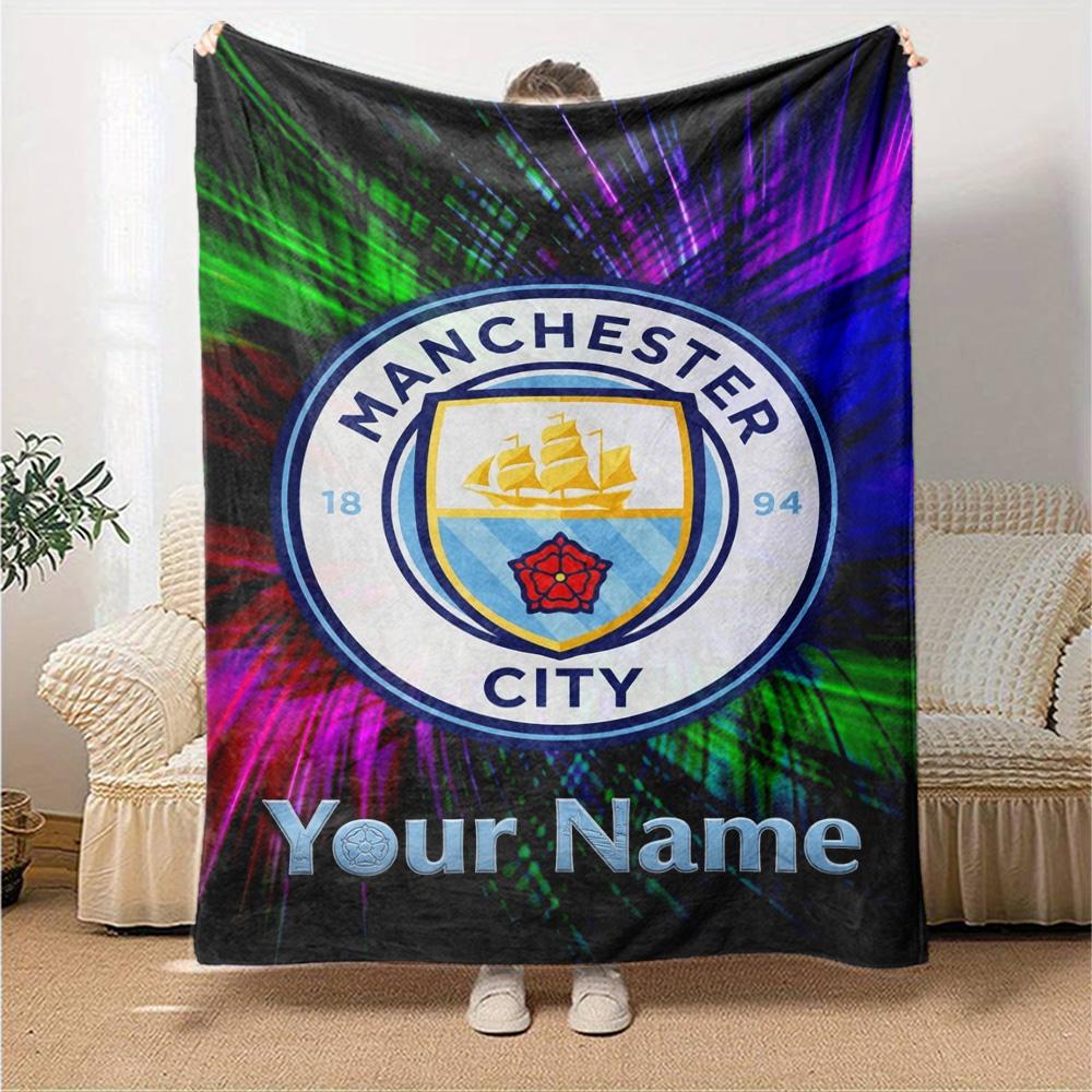 Name Custom Manchester City FC Print Flannel Blanket High Quality Warm Comfortable Cover for All Seasons Perfect for Gifts Home Decor