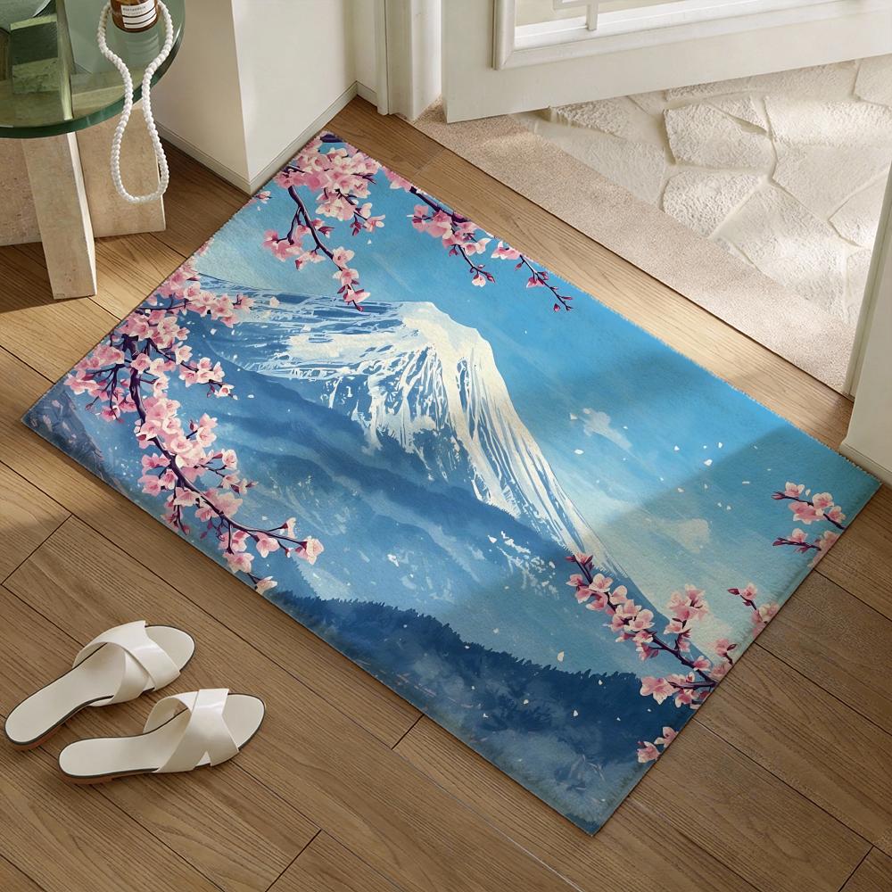 Famous Japanese Mountain Mount Fuji Floor Mat Soft Flannel Non-Slip Door Mat - Thickened Rug for Living Room Home Decor