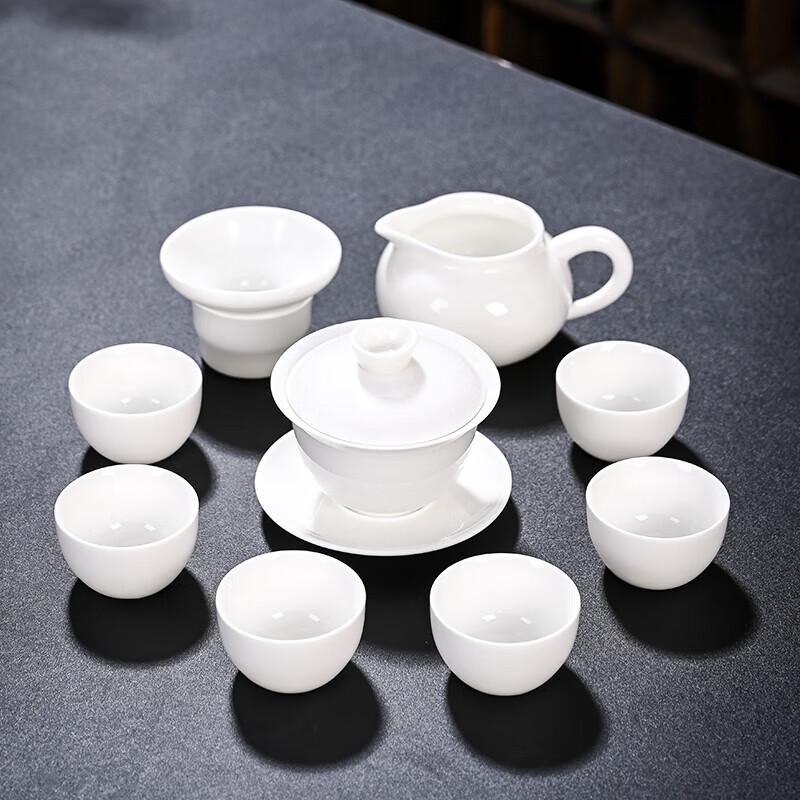 Gift Monkey Mutton Fat Jade Porcelain Chinese Tea Set