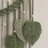 Bohemian Nordic Handwoven Tapestry Wall Hanging with Fringe Feather Leaves Decor
