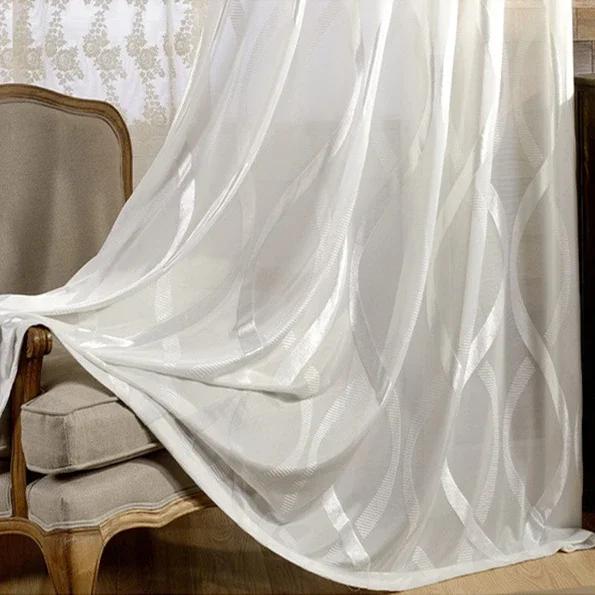 Witte Glanzende Tule Gordijnen voor Woonkamer Golvende Strepen Gordijnen Moderne Effen Decoratie Balkon Vitrage Raambekleding W112cmxL250cm 1PC&Grommet Top (Rings)