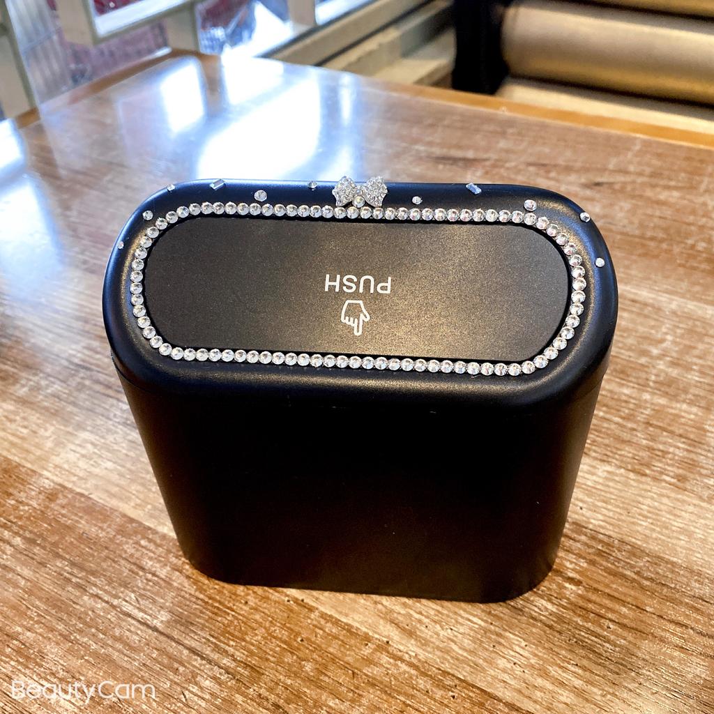 Cute Big Diamond Bowknot Car Trash Bin Hanging Vehicle Garbage Dust Case Storage Box Pressing Type Trash Can Auto Accessories