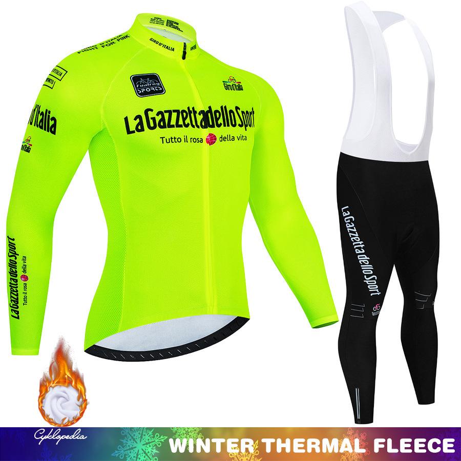 2026 Winter Fleece Cycling Suit Set Tour De France Winter Mountain Bike Long Sleeve Cycling Suit Strap Set Spring and Autumn Fleece Winter Suit