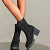 European and American Solid Color Large Size Women's Boots 2024 Autumn New Side Zipper Thick Heel Waterproof Table Martin Boots Women