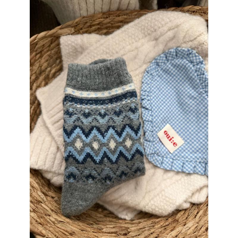 

Серые и синие комбинированные утолщенные теплые шерстяные носки, махровые носки, женские бесшовные носки в полоску 1 pair