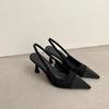 Women Summer Shoes 2025 New Low Heels Slingbacks Shoes for Women Fashion Pointed Slender Heel Pumps Shoes Back Empty Toe Sandals