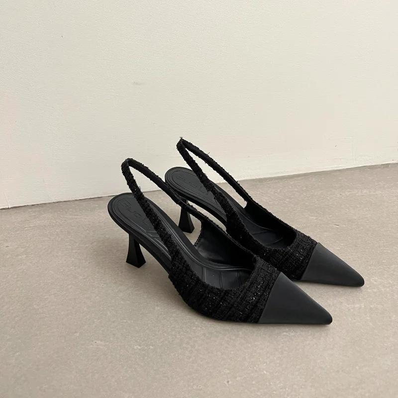 Women Summer Shoes 2025 New Low Heels Slingbacks Shoes for Women Fashion Pointed Slender Heel Pumps Shoes Back Empty Toe Sandals