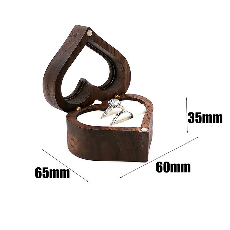 Boîte à bagues en bois de noyer en forme de cœur, support pour bague de fiançailles, boîte de rangement pour bijoux, sans bague