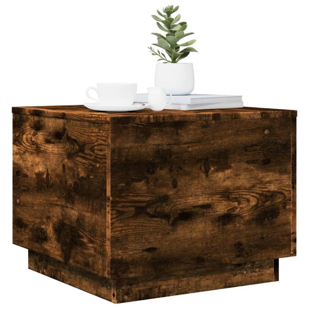 Coffee Table with LED Lights Smoked Oak 50 X 50 X 40 Cm