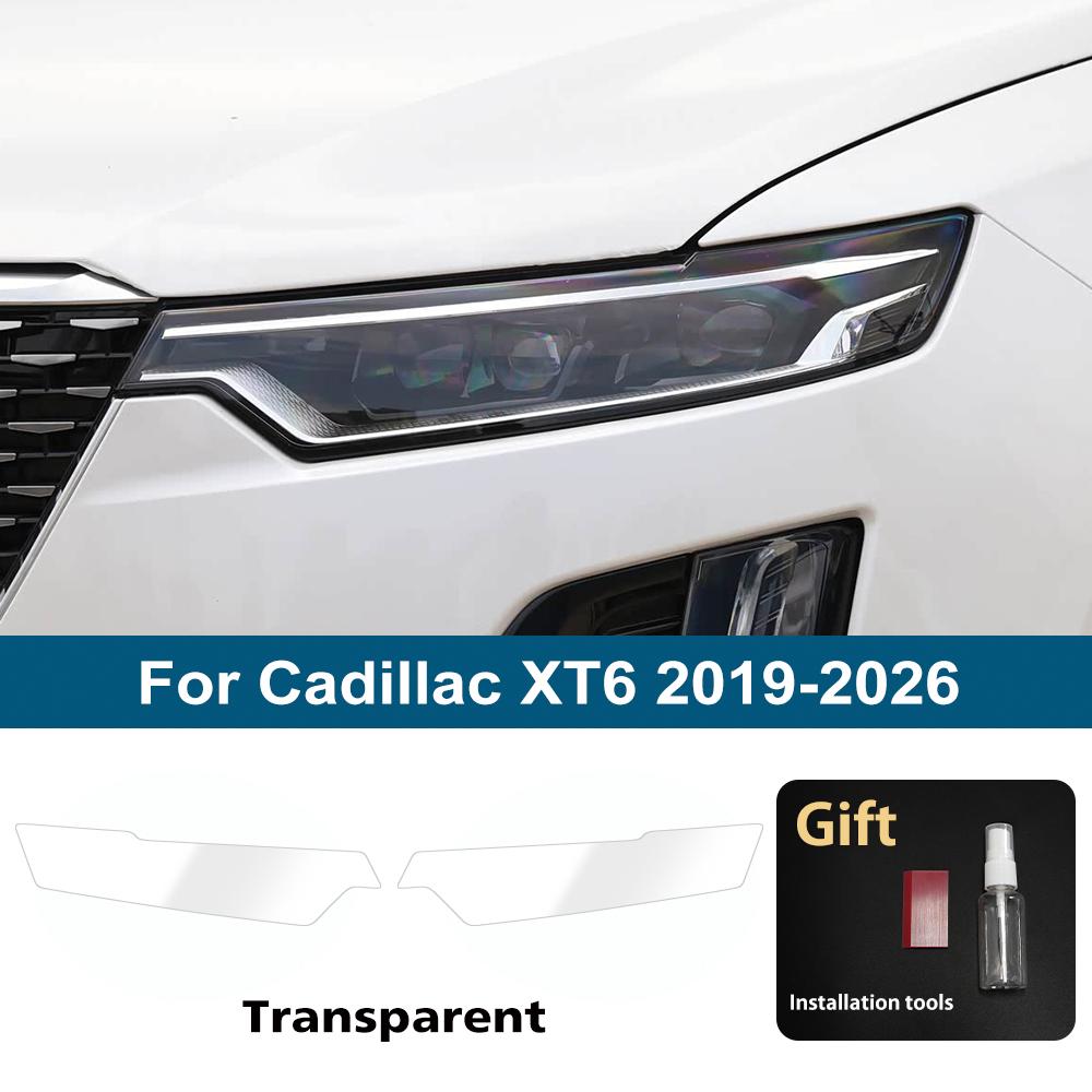 For Cadillac XT6 2019-2026 High Gloss Smoke Black Pre-Cut Headlight Protection Film TPU PPF Kit Anti-Scratch Vinyl Wrap Cover
