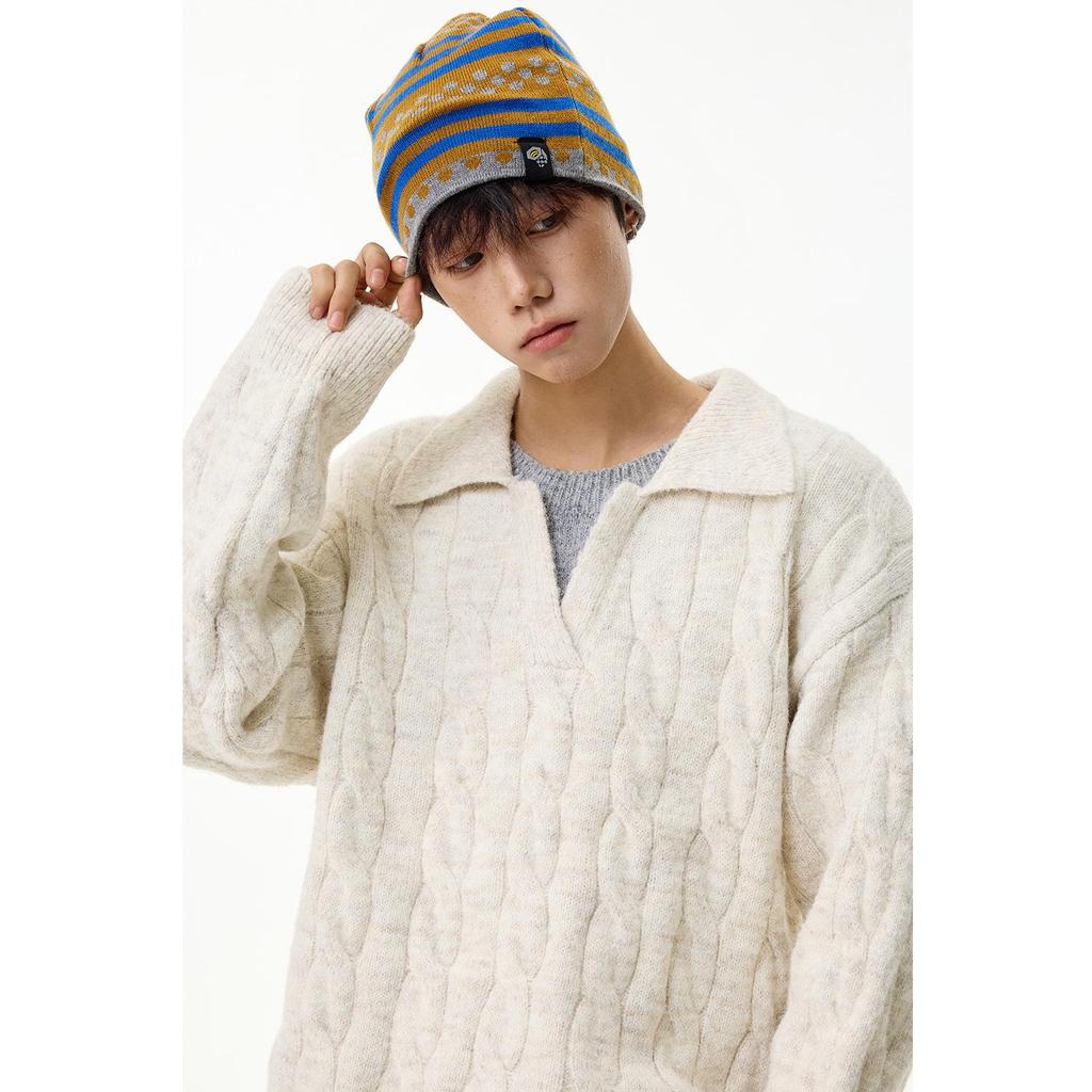 Unisex Faux Two-Piece V-Neck Knit Sweater - Loose, Lazy Style Wool Base Layer for Autumn/Winter.