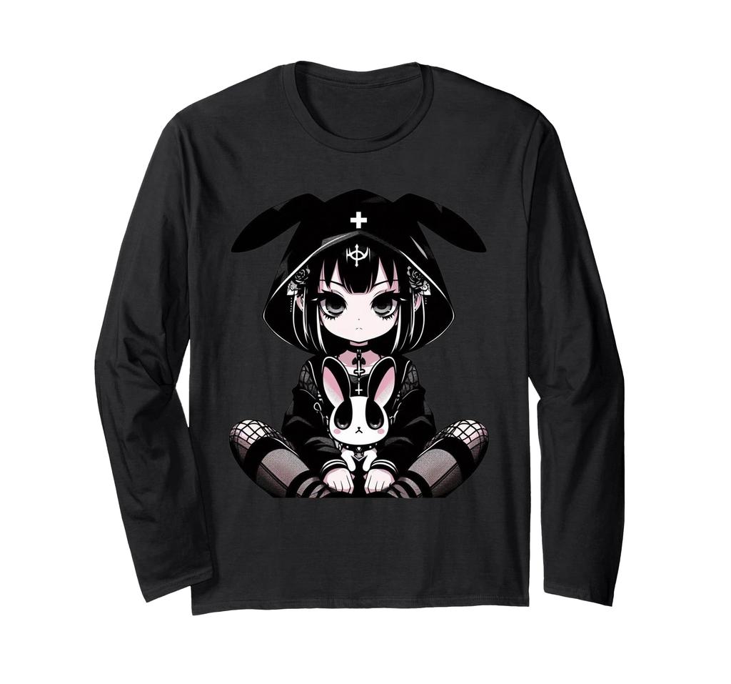 Goth Bunny Anime Girl Kawaii Gothic Creepy Art Japanese Long Sleeve T-Shirt