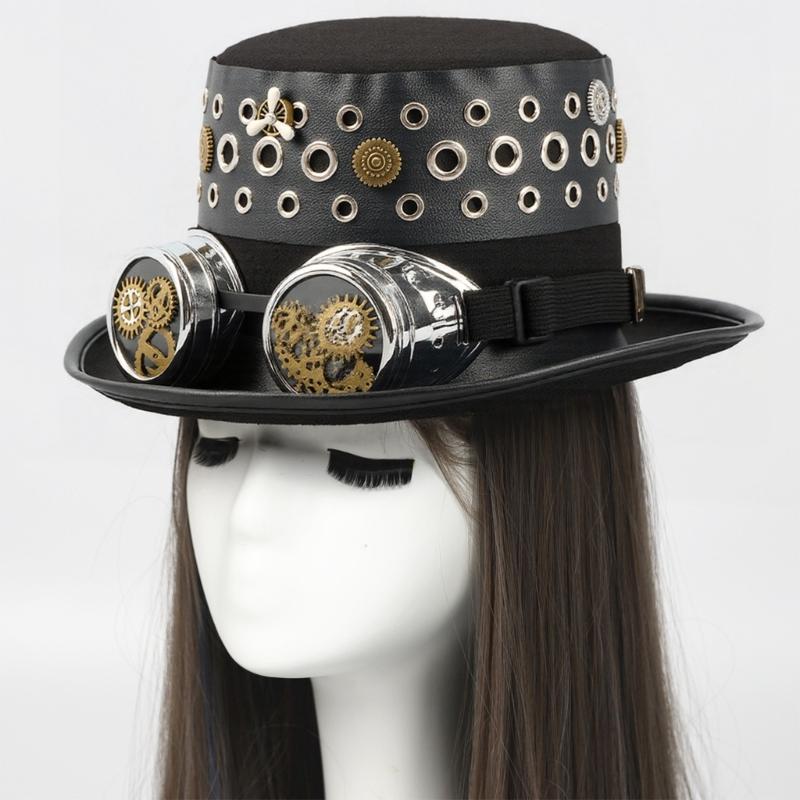 Steampunk Goggles Style Top Hat With Grommet Gear Gothic Themed Cosplay Costume Accessories