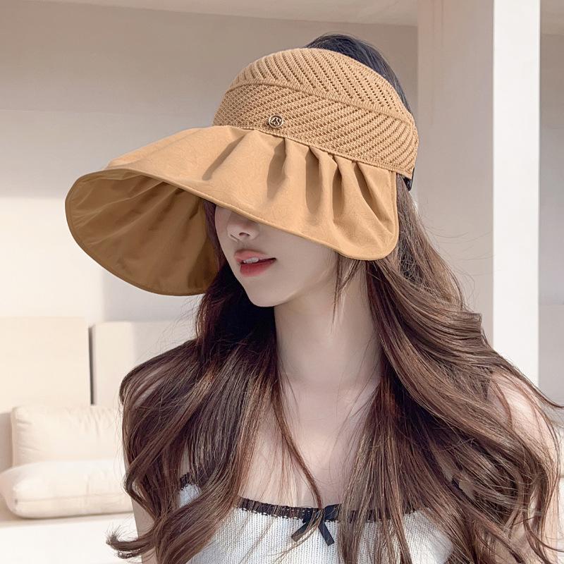 

Big brim face covering knitted breathable empty top hat summer new hat women s sunscreen sun hat foldable sun hat average size