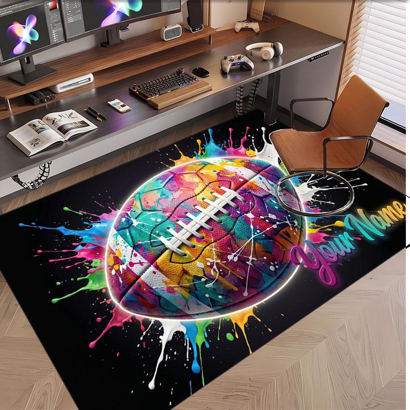 American Football Theme Soft Crystal Velvet Rug Custom Name & Text Print Non Slip Floor Rug for Bedroom Living Room