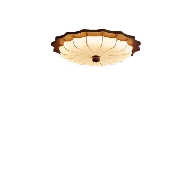 Walnut Wood Grain Wabi-Sabi Bedroom Ceiling Light, Retro Fabric Design, Atmospheric Eye Protection Fixture