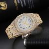 MISSFOX Hip Hop Style Mens Quartz Watch With Full Crystal Dial Arabic Numerals Gold 45mm Polygonal Case