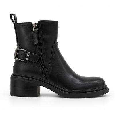 Black Ankle Boot Medium Heel Side Buckle 105417