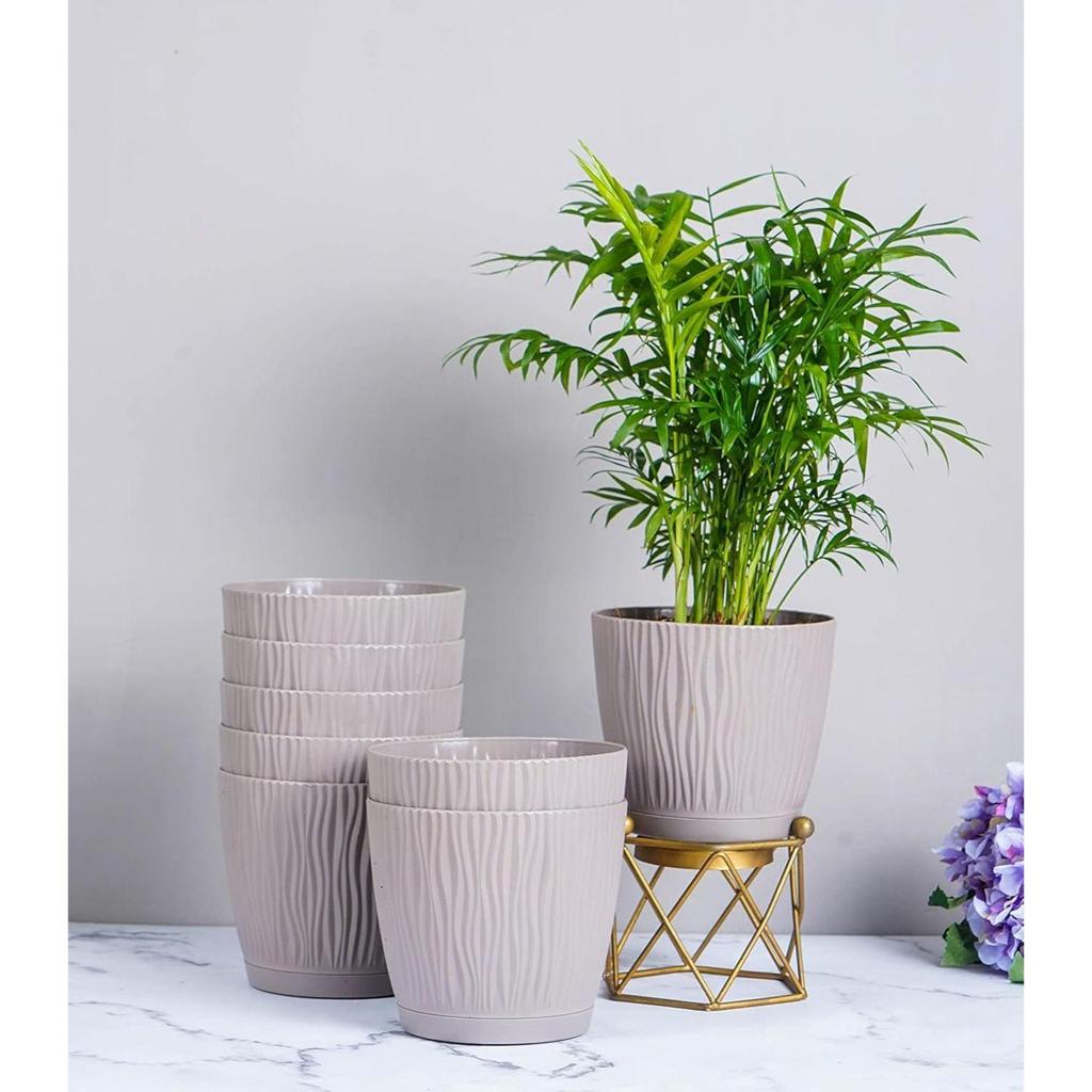 Combo of 8 Self Watering Flower Pots for Living Room & Home Decor | Plastic Plant Pots for Indoor, Balcony & Garden