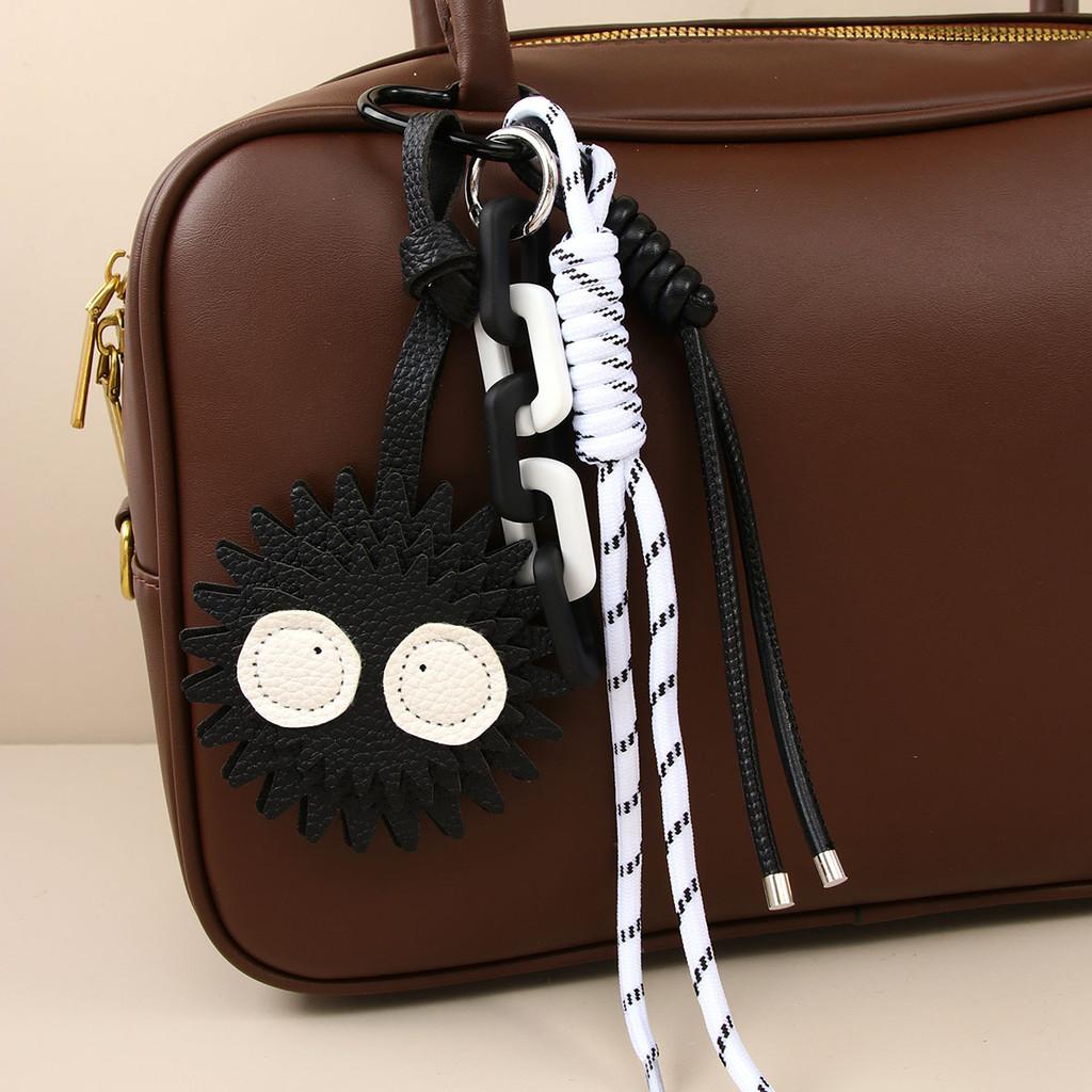 Leather Keychain With Cartoon Coal Ball Pendant For Fashionable Car And Bag Accessories