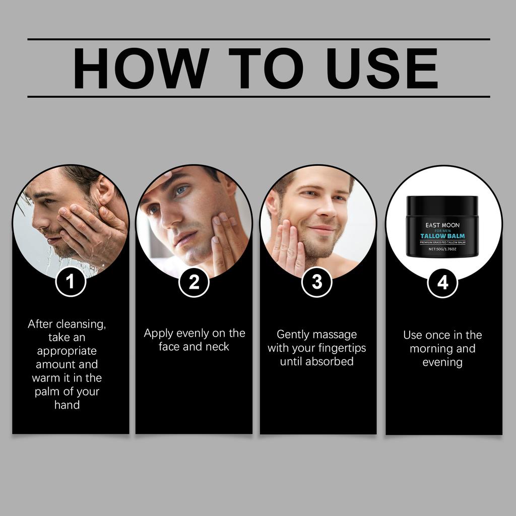 Crème pour homme à la graisse de bœuf Réduit les ridules, raffermit, hydrate en douceur, retient l'hydratation, a une texture légère et n'est pas collante