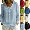 Women's Linen Shirt V Neck Long Sleeve Loose Fit Casual Blouse for Summer