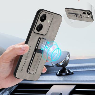 For POCO M6 4G Sheepskin Magnetic Leather Holder Phone Case for Xiaomi POCOM6 F6 Pro X6 Neo M6Pro F5 X5 Matte Silicone Protect Stand Back Cover