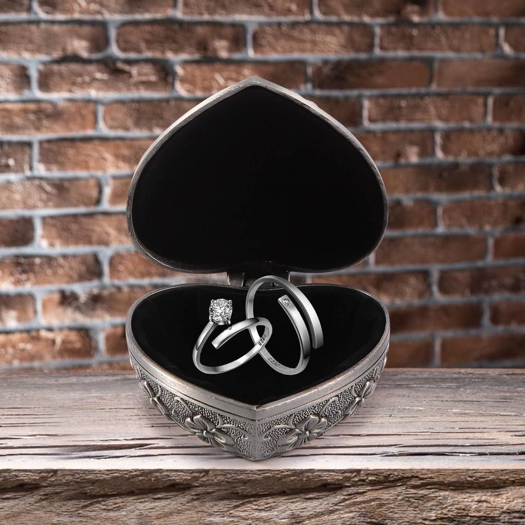 M-Moderní-Klasický Vintage Antický Srdcovitý Šperkovnice Prsten Malá Úložná Krabička Organizér Truhla Vánoční Dárek,Stříbrná