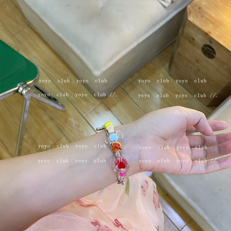 Candy round necklace women's summer niche design sweet color beaded clavicle chain bracelet