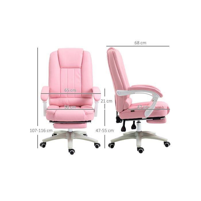Chaise de bureau - MUVOE - Similicuir rose - Hauteur réglable - Dossier inclinable - Repose-pieds intégré